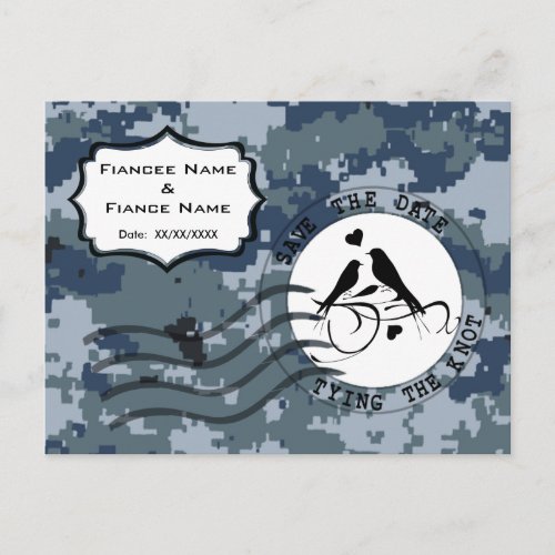 USN Navy Save the Date and Love Birds Announcement Postcard