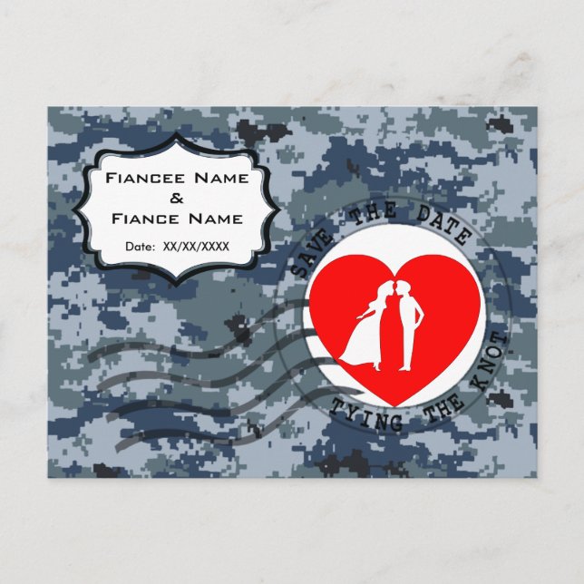 USN Navy Save the Date & Couple Announcement Postcard (Front)