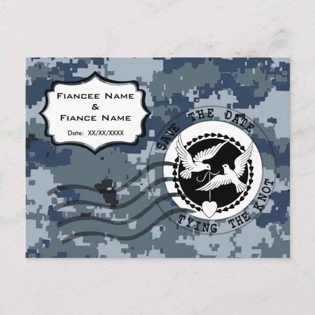 USN Navy Save the Date & Doves Announcement Postcard (Front)