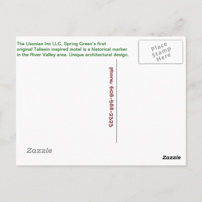 Usonian Inn postcard street sign (Back)