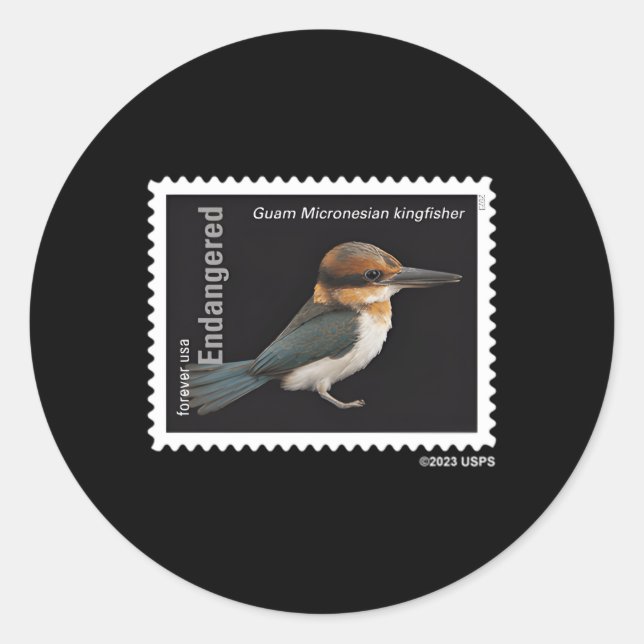 Usps Endangered Species Kingfisher Left Chest Classic Round Sticker (Front)
