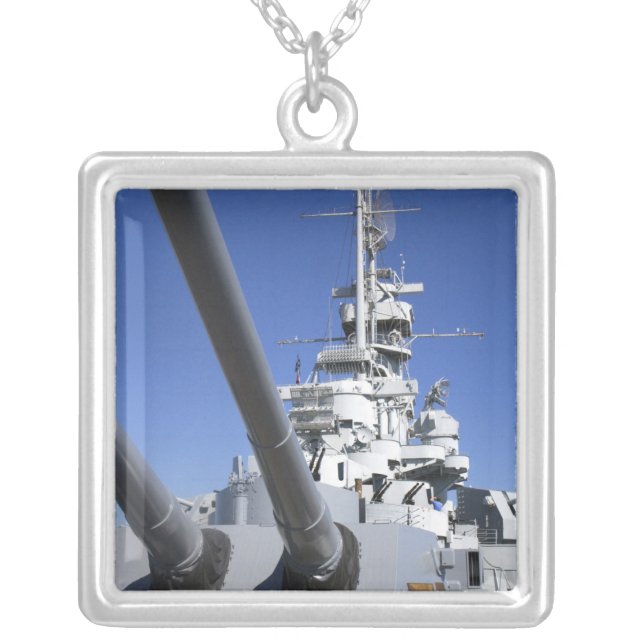 USS Alabama Battleship at Battleship Memorial Silver Plated Necklace (Front)