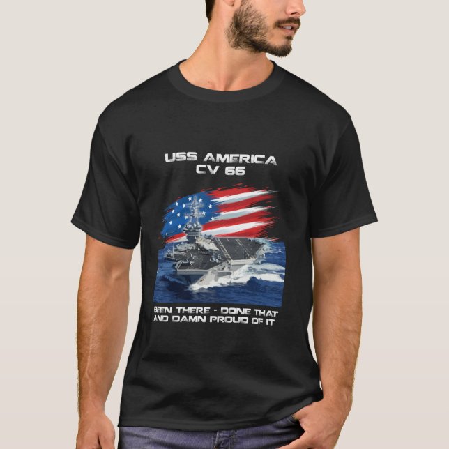 USS America CV 66 Aircraft Carrier Veteran USA Fla T-Shirt (Front)