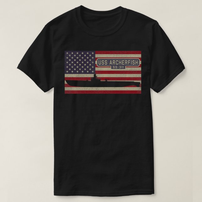 USS Archerfish SS311 WW2 Submarine USA American Fl T-Shirt (Design Front)