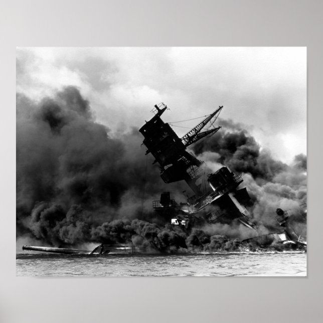 USS Arizona Burning In Pearl Harbor Poster (Front)