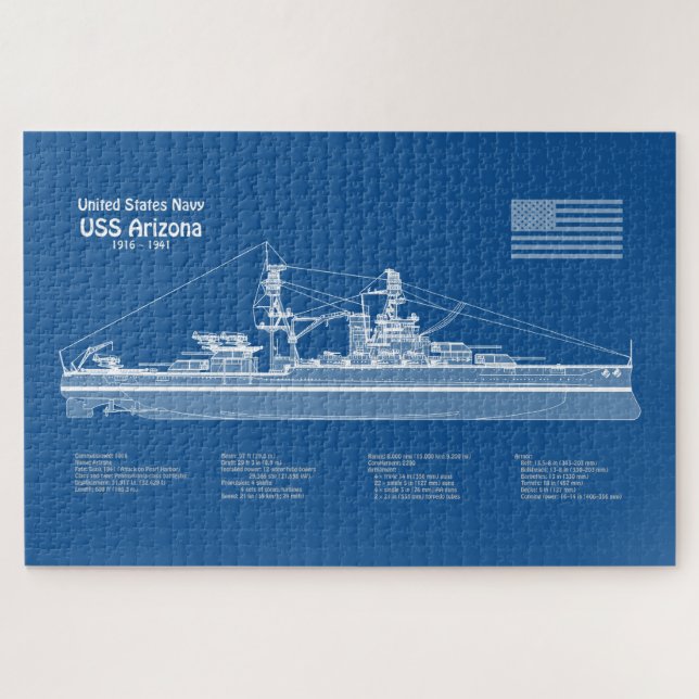 USS Arizona - Ship Blueprint Plans ABD Jigsaw Puzzle (Horizontal)