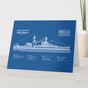 USS Arizona - Ship Blueprint Plans ABD Letterpress Thank You Card