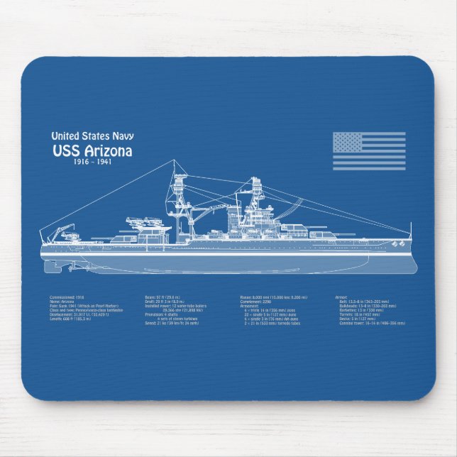 USS Arizona - Ship Blueprint Plans ABD Mouse Pad (Front)