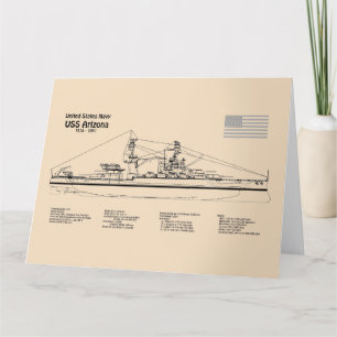 USS Arizona - Ship Blueprint Plans SD Letterpress Thank You Card