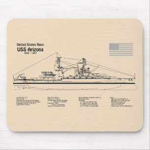 USS Arizona - Ship Blueprint Plans SD Mouse Pad