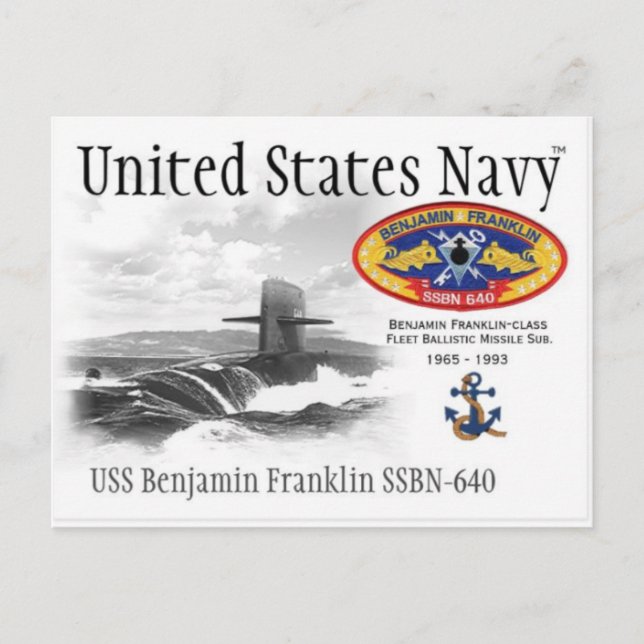 USS BENJAMIN FRANKLIN SSBN-640 SUB.  -  Postcard (Front)