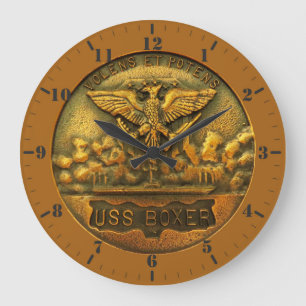 USS Boxer plaque - volens et potens Large Clock