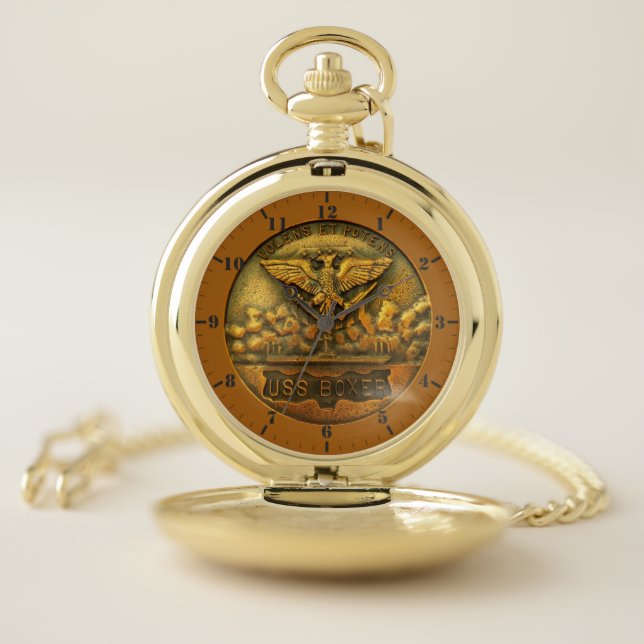 USS Boxer plaque - volens et potens Pocket Watch (Inside)