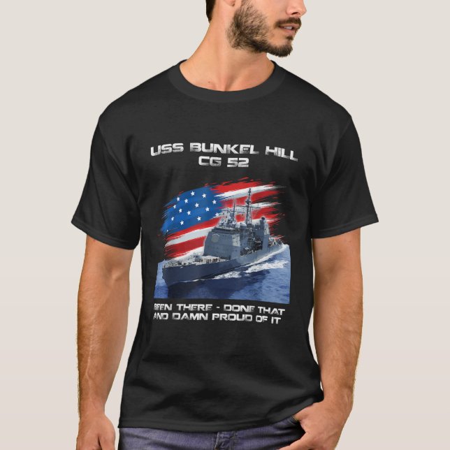 USS Bunker Hill CG 52 Class Cruiser American Flag  T-Shirt (Front)