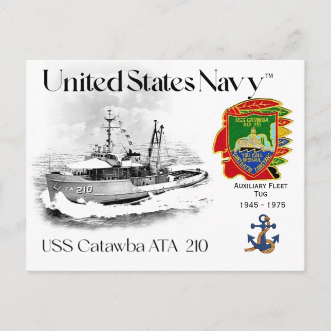 USS CATAWBA ATA-210  AUXILIARY TUG POSTCARD (Front)