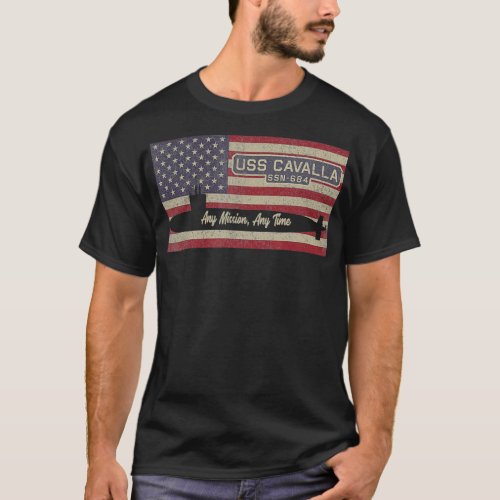 USS Cavalla SSN684 Submarine USA American Flag  T_Shirt