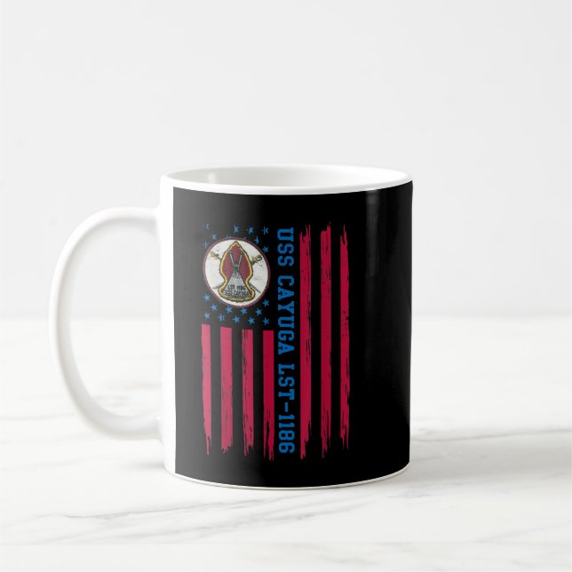 USS Cayuga LST-1186 Tank Landing Ship American Fla Coffee Mug (Left)