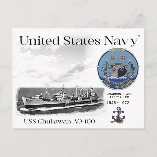 USS CHUKAWAN AO-100 FLEET OILER  - POSTCARD (Front)