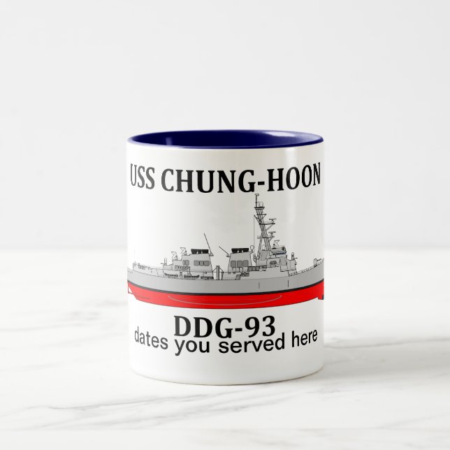 USS Chung-Hoon, DDG-93, customisable dates served Two-Tone Coffee Mug (Center)