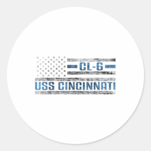 Uss Cincinnati World War Cruiser Cl-6 Us Army Classic Round Sticker