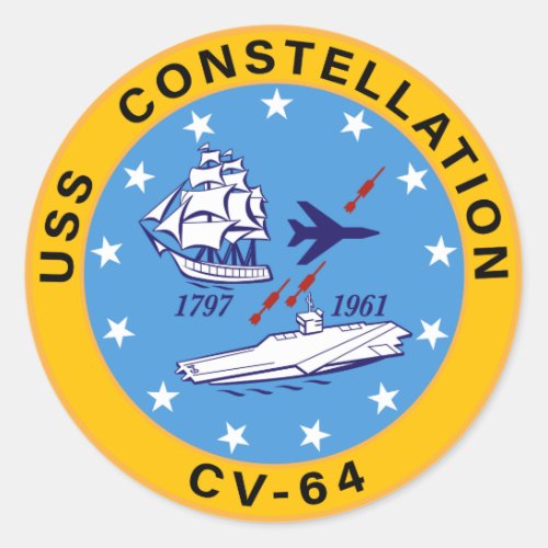 USS Constellation CV_64 Aircraft Carrier Insignia Classic Round Sticker