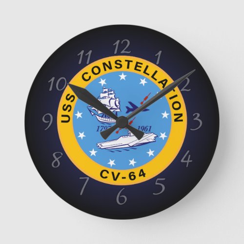 USS Constellation CV_64 Aircraft Carrier Insignia Round Clock