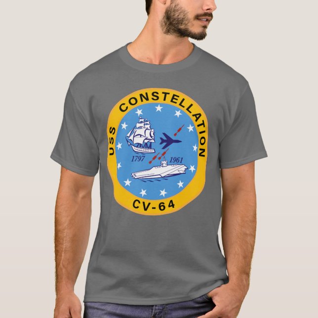 USS Constellation CV-64 Aircraft Carrier Insignia T-Shirt (Front)