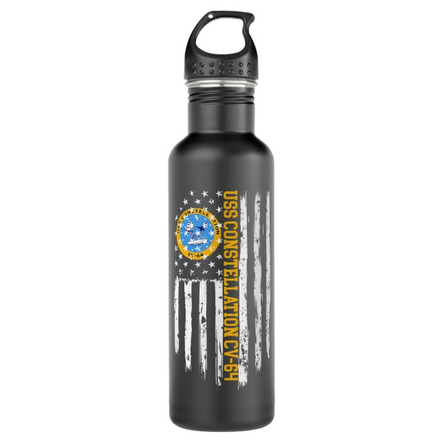 USS Constellation CV-64 American Flag  Stainless Steel Water Bottle (Front)