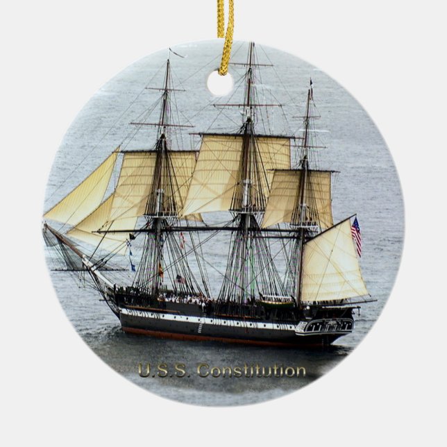 USS Constitution at Full Mask Ceramic Ornament (Front)