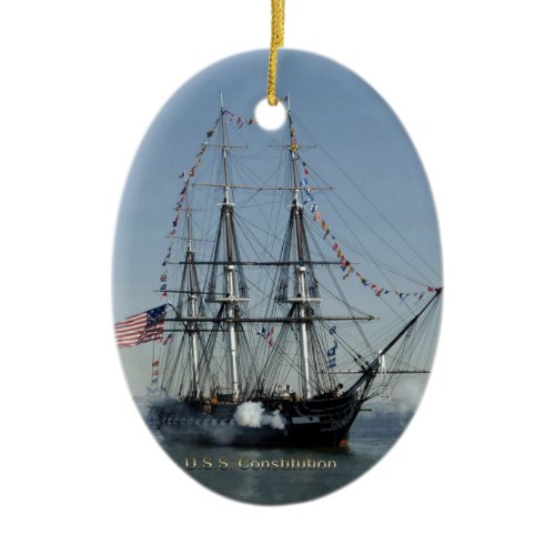 USS Constitution Firing Cannons Ceramic Ornament