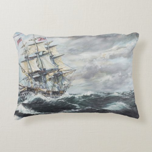USS Constitution heads for HM Frigate Guerriere Decorative Pillow