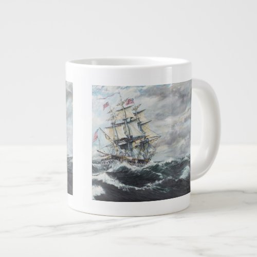 USS Constitution heads for HM Frigate Guerriere Giant Coffee Mug