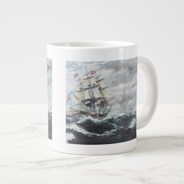 USS Constitution heads for HM Frigate Guerriere Giant Coffee Mug (Front Right)