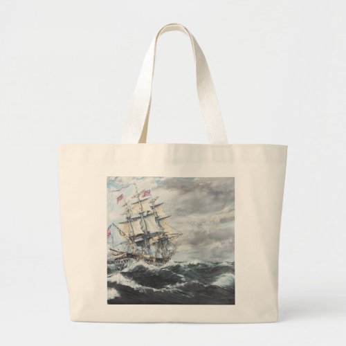 USS Constitution heads for HM Frigate Guerriere Large Tote Bag