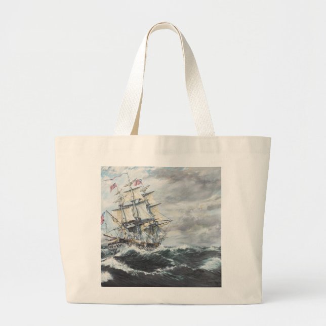 USS Constitution heads for HM Frigate Guerriere Large Tote Bag (Front)