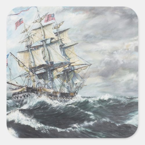 USS Constitution heads for HM Frigate Guerriere Square Sticker