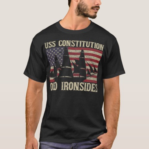 USS Constitution Sailing Ship USA American Flag  T_Shirt