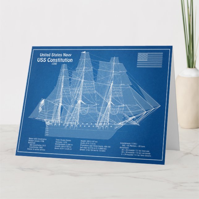 USS Constitution - Ship Blueprint Plans ABD Thank You Card (Front)