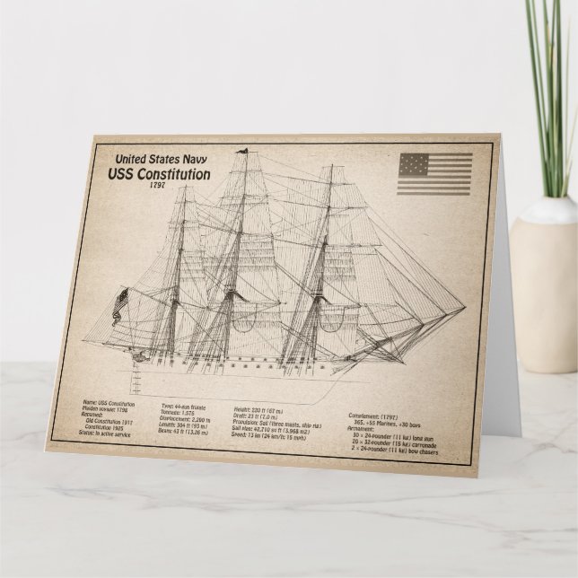 USS Constitution - Ship Blueprint Plans SD Thank You Card (Front)