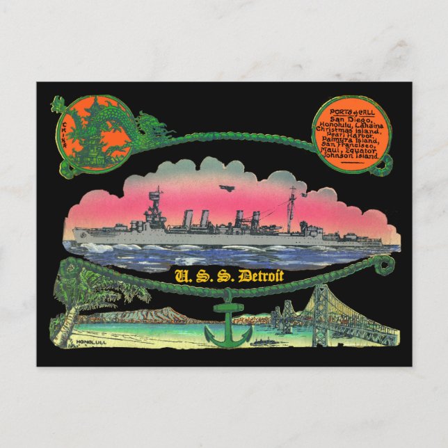 USS Detroit CL-8 Postcard (Front)