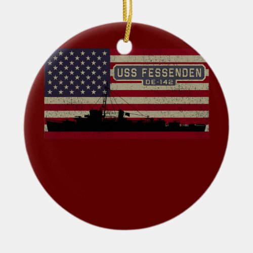 USS Fessenden DE 142 WW2 Ship American Flag  Ceramic Ornament