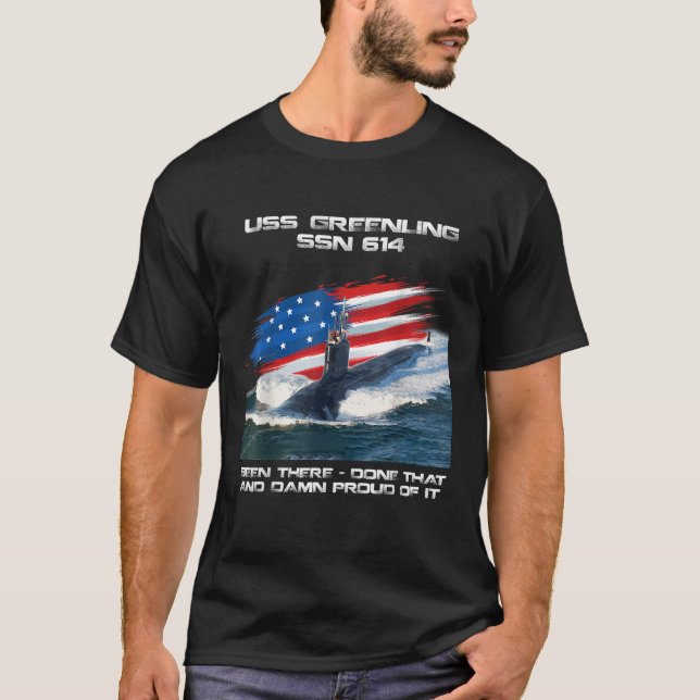 USS Greenling SSN 614 American Flag Submarine Vete T-Shirt (Front)