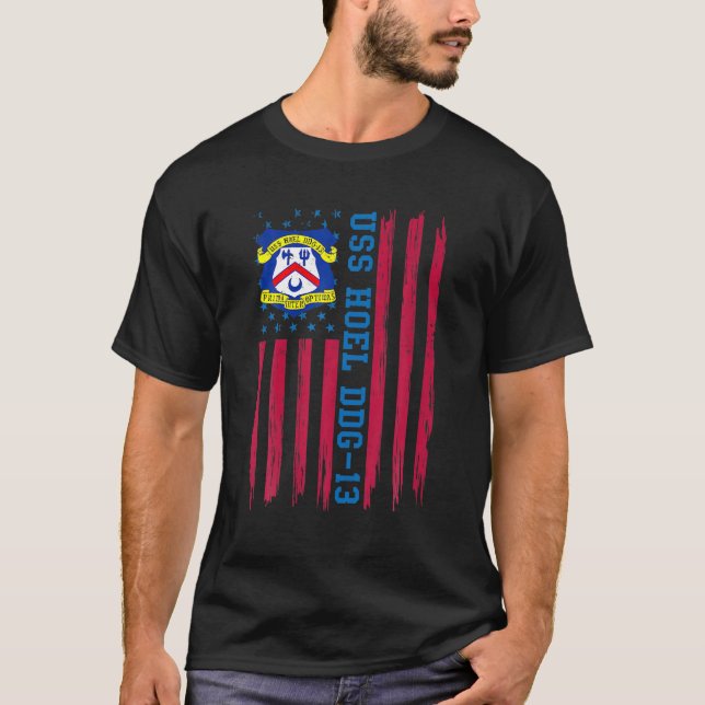 USS Hoel DDG-13 American Flag Veteran Father's Day T-Shirt (Front)
