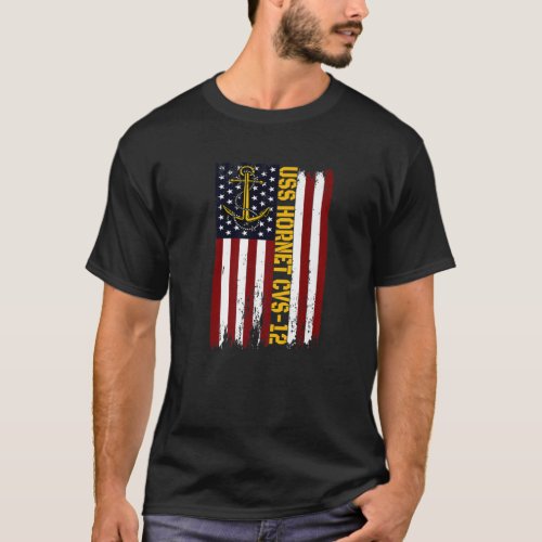 USS Hornet CVS_12 Aircraft Carrier American Flag T_Shirt