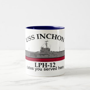 USS Inchon, LPH-12, customisable dates served Two-Tone Coffee Mug