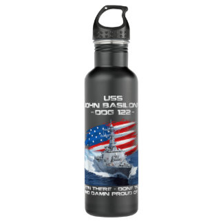 USS John Basilone DDG-122 Destroyer Ship USA Flag Stainless Steel Water Bottle