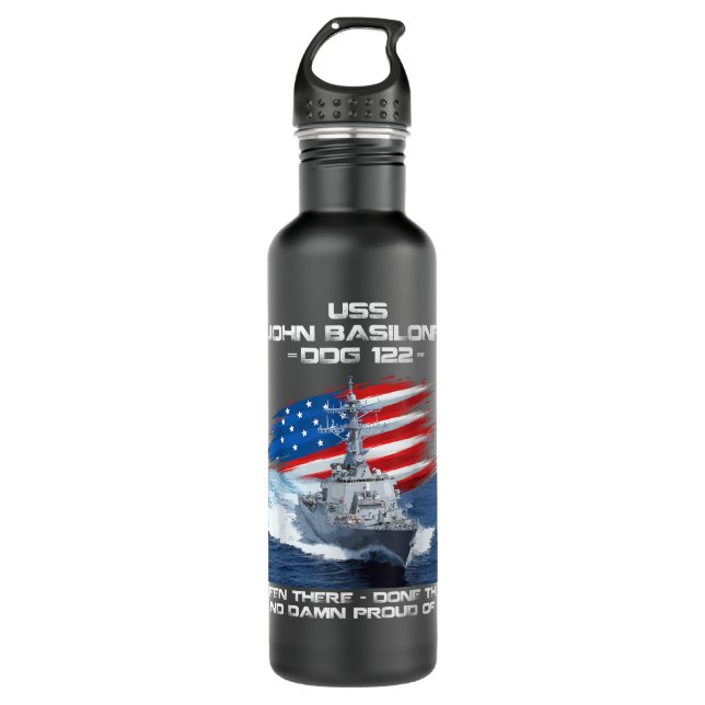 USS John Basilone DDG-122 Destroyer Ship USA Flag  Stainless Steel Water Bottle (Front)