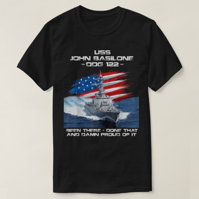 USS John Basilone DDG-122 Destroyer Ship USA Flag  T-Shirt (Design Front)
