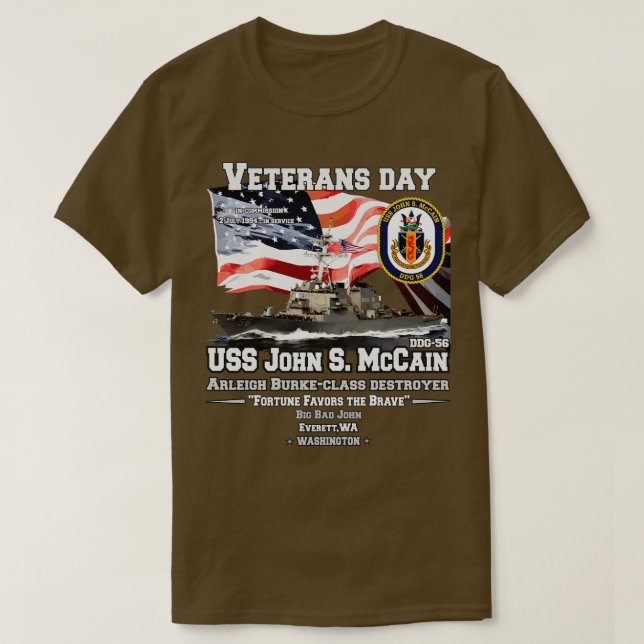 USS John S McCain Destroyer Veterans T-Shirt (Design Front)