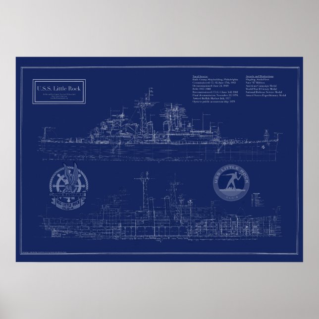 USS Little Rock CLG-4 Cruiser Blueprint Poster (Front)